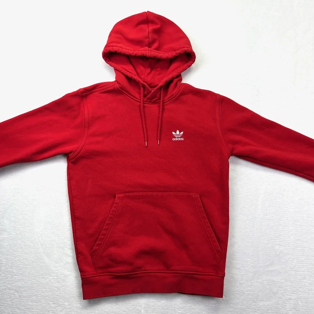 Adidas Originals Hoodie Mens XS Red Trefoil Logo Fleece Sweatshirt Streetwear‎